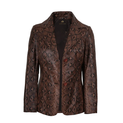 Kathryn Womens Snake Pattern Brown Leather Blazer