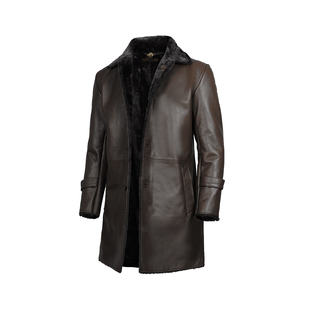 Mens Real Leather Dark Brown Shearling Coat