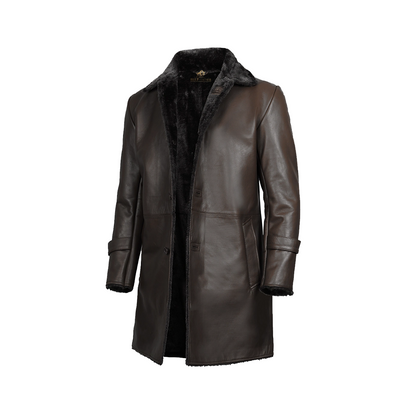 Mens Real Leather Dark Brown Shearling Coat