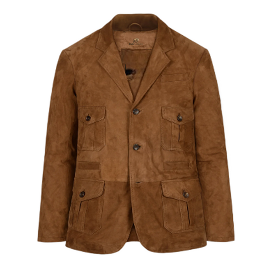 Mens Soft Caramel Brown Suede Leather Blazer