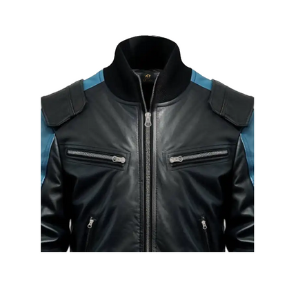 Men’s Black & Blue Bomber Leather Jacket