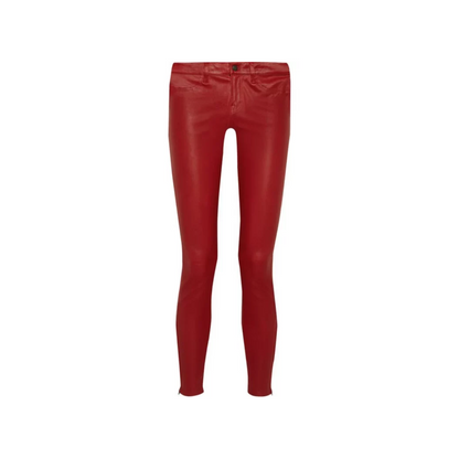 Womens Real Lambskin Red Skinny Leather Pant