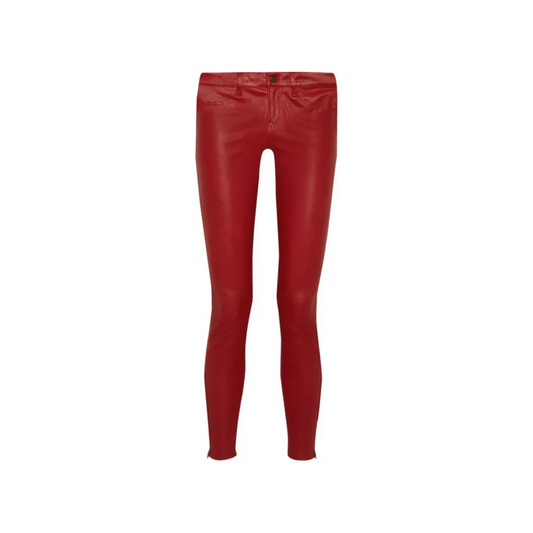 Womens Real Lambskin Red Skinny Leather Pant