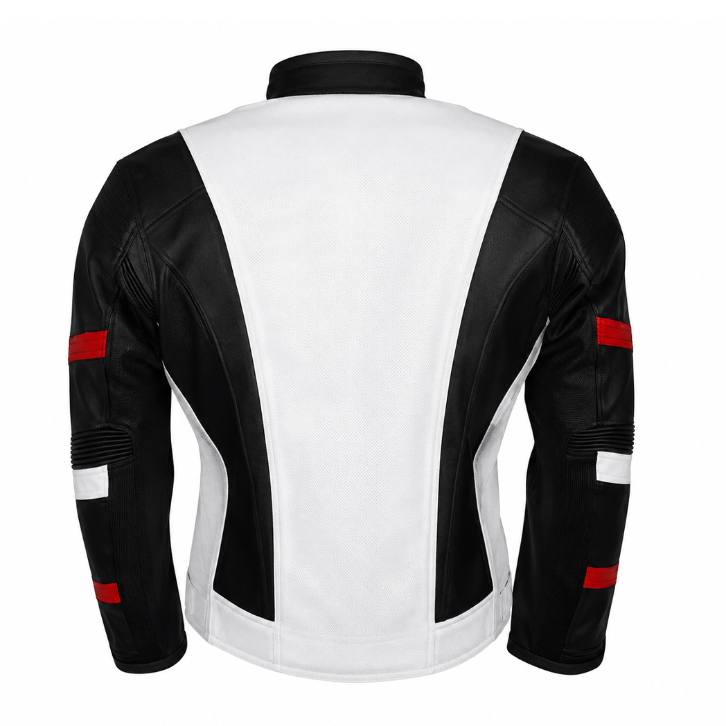 Men White And Black Motorcycle Leather Jacket