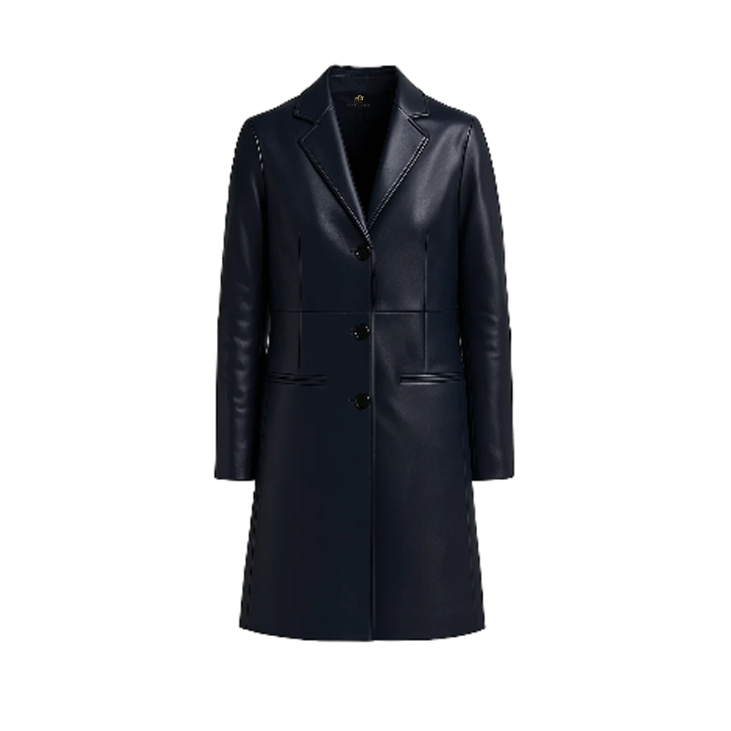 Womens Bitonto 3/4 Length Black Leather Coat