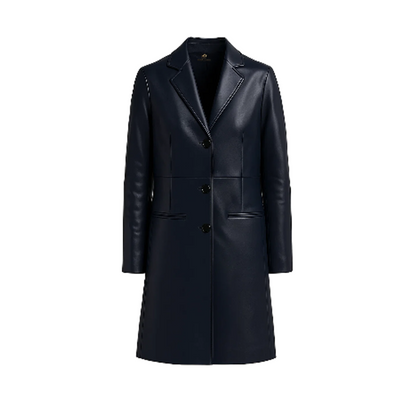 Womens Bitonto 3/4 Length Black Leather Coat