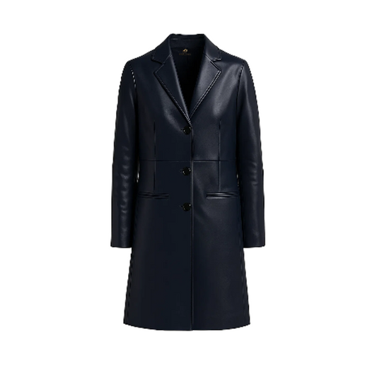 Womens Bitonto 3/4 Length Black Leather Coat