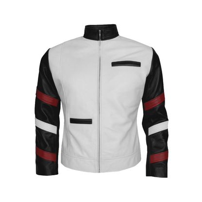 Men White And Black Motorcycle Leather Jacket