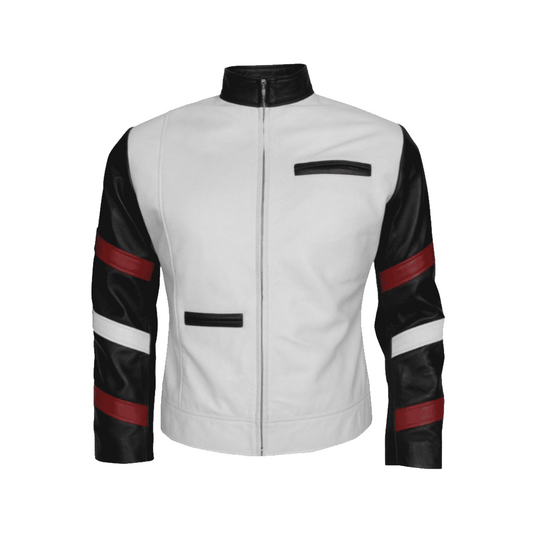 Men White And Black Motorcycle Leather Jacket