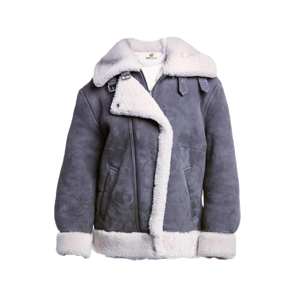 Women Grey Suede Leather Jacket