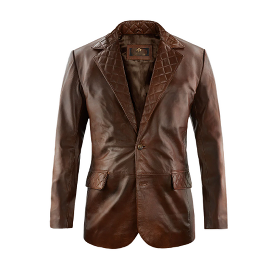 Mens Spanish Brown Harper Leather Blazer