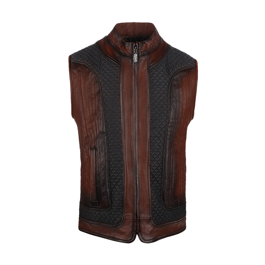 Men’s Brown Ovine Contrasting Leather Vest