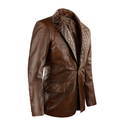 Mens Spanish Brown Harper Leather Blazer
