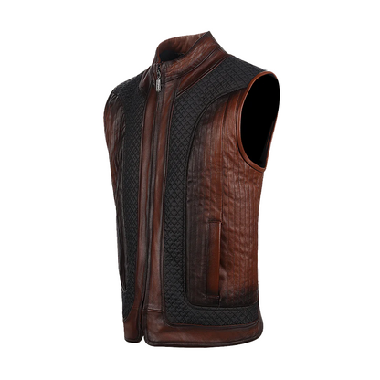Men’s Brown Ovine Contrasting Leather Vest