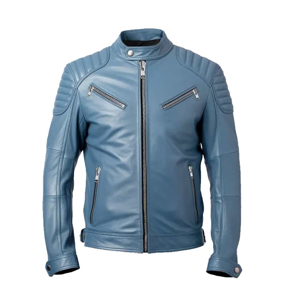 Men’s Blue Cafe Racer Leather Jacket