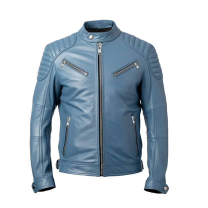 Men’s Blue Cafe Racer Leather Jacket