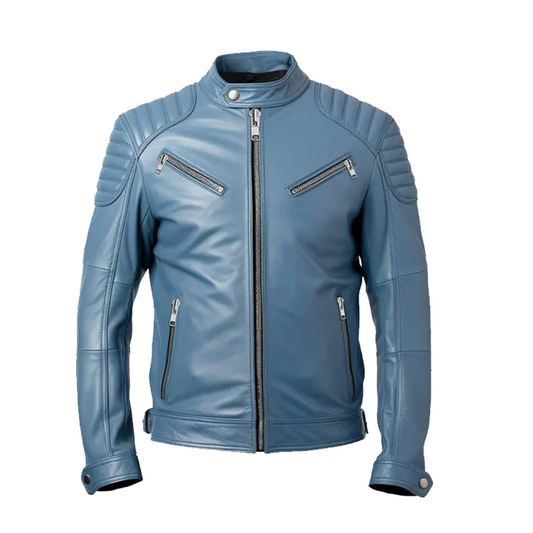 Men’s Blue Cafe Racer Leather Jacket