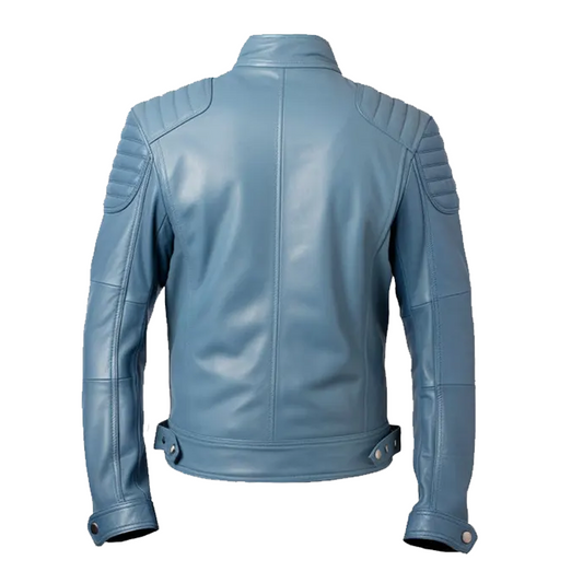 Men’s Blue Cafe Racer Leather Jacket