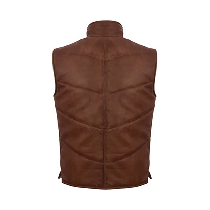 Men’s Brown Puffer Leather Vest