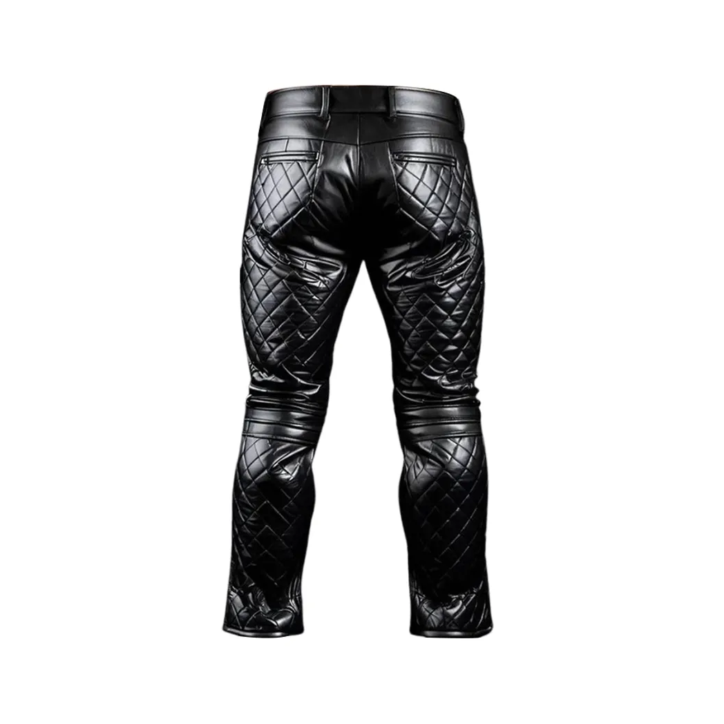 Black Quilted Leather Pant for Men