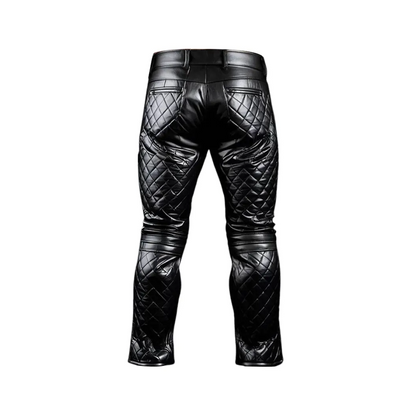 Black Quilted Leather Pant for Men