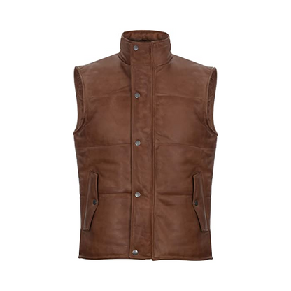 Men’s Brown Puffer Leather Vest