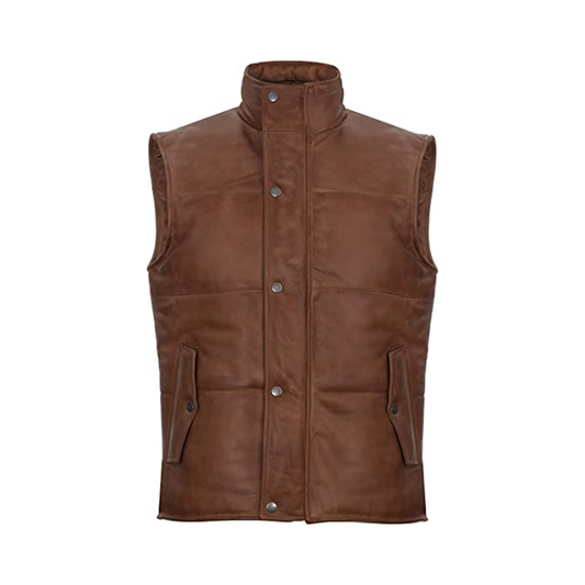 Men’s Brown Puffer Leather Vest