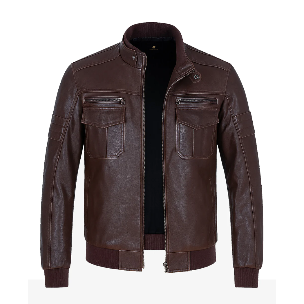 Mens Brown Leather Biker Jacket