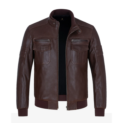 Mens Brown Leather Biker Jacket
