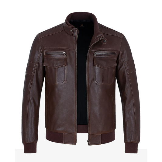 Mens Brown Leather Biker Jacket