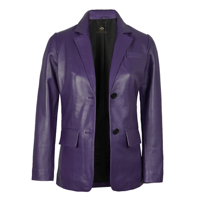 Women’s Two Button Purple Leather Blazer