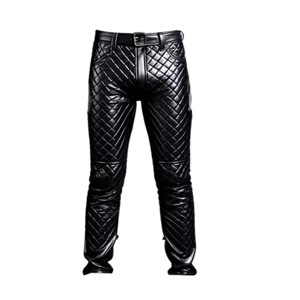 Black Quilted Leather Pant for Men