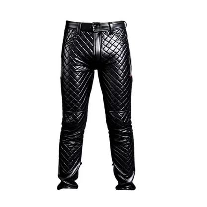 Black Quilted Leather Pant for Men