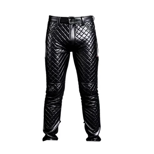 Black Quilted Leather Pant for Men