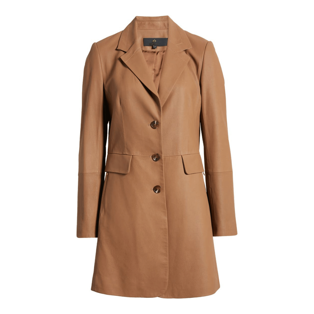Womens Brown Long Real Leather Coat