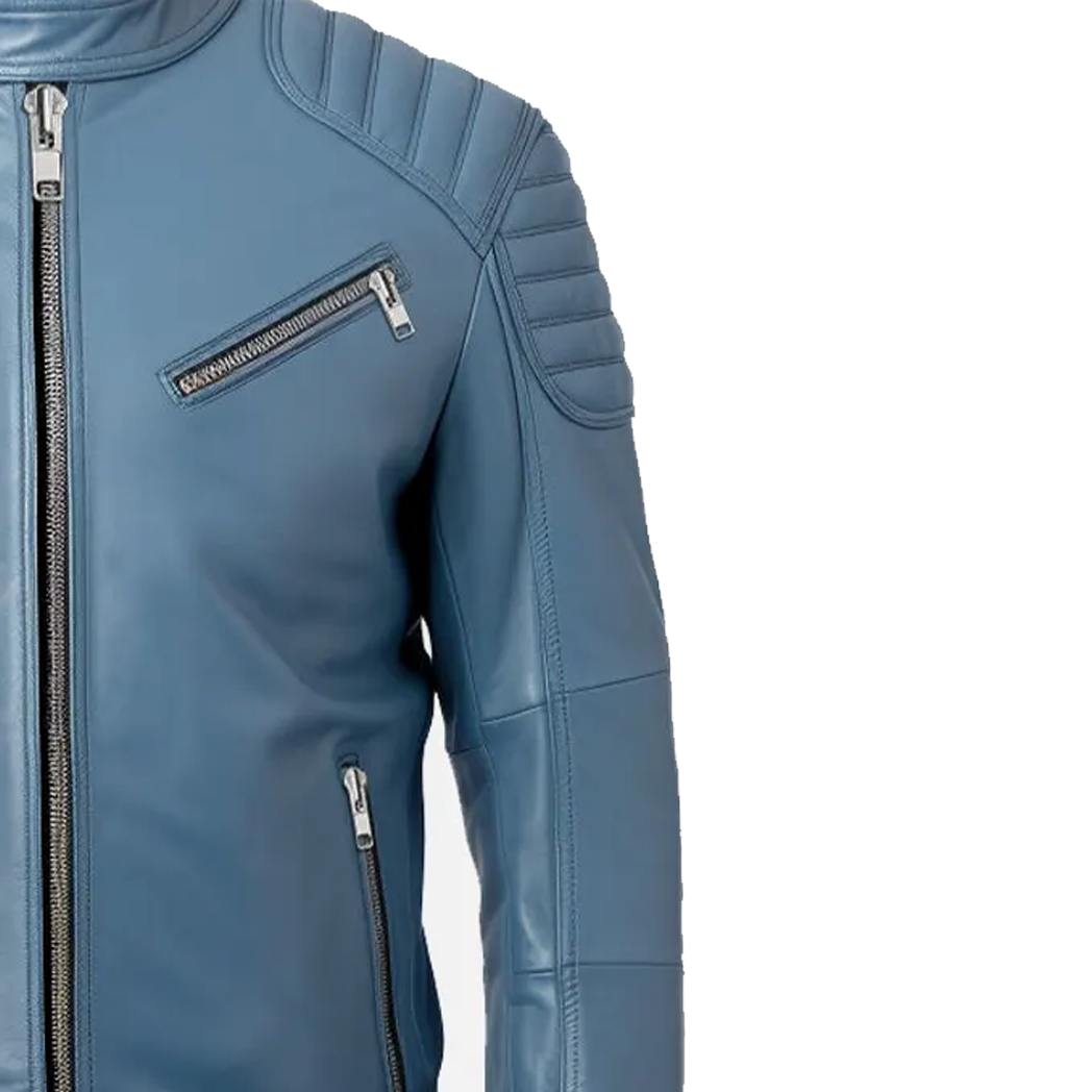 Men’s Blue Cafe Racer Leather Jacket