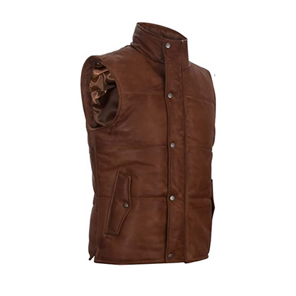 Men’s Brown Puffer Leather Vest