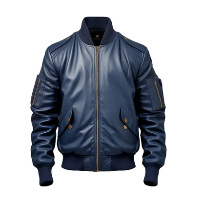 Men’s Blue Flight Bomber Leather Jacket
