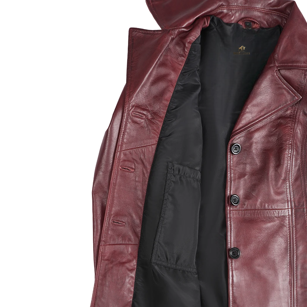 Womens Three Button Burgundy Leather Blazer