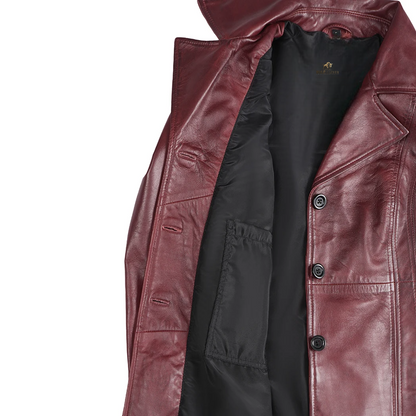 Womens Three Button Burgundy Leather Blazer