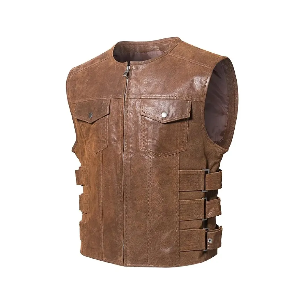 Men’s Brown Real Leather Motorcycle Vest