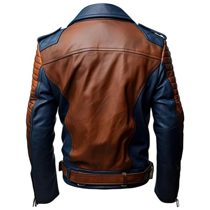 Mens Blue and Brown Leather Jacket