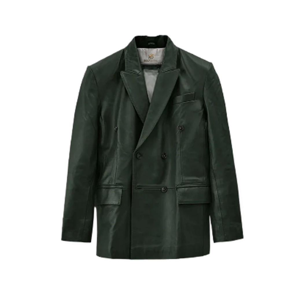 Mens Vintage Green Leather Blazer