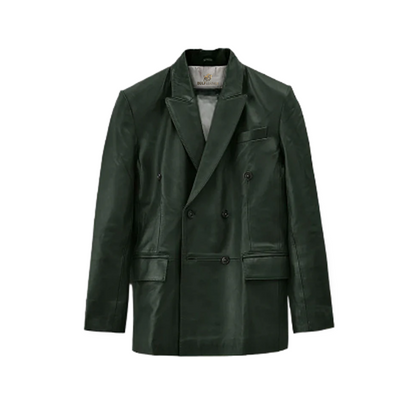 Mens Vintage Green Leather Blazer