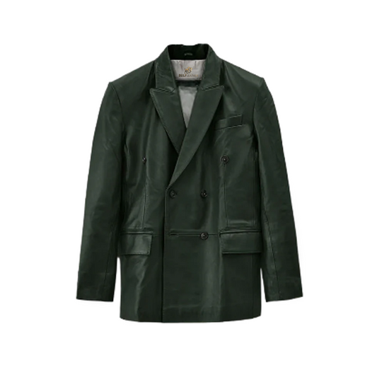 Mens Vintage Green Leather Blazer