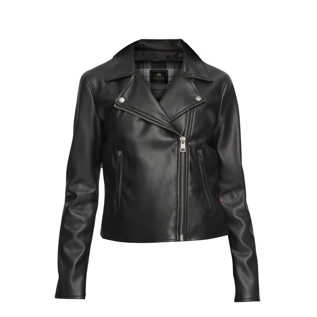 Women Moto Biker Black Leather Jacket