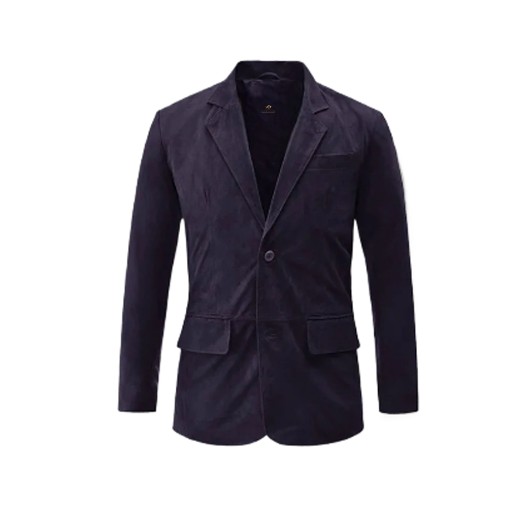Men Dark Slate Purple Suede Leather Blazer