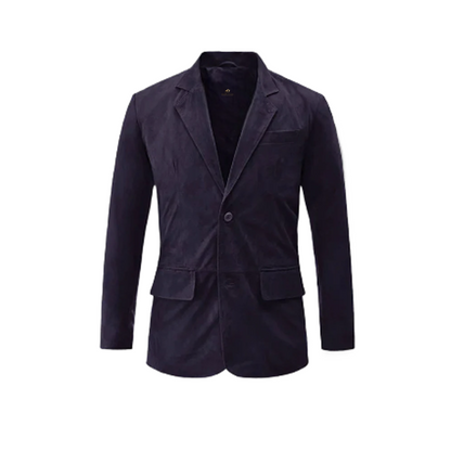 Men Dark Slate Purple Suede Leather Blazer