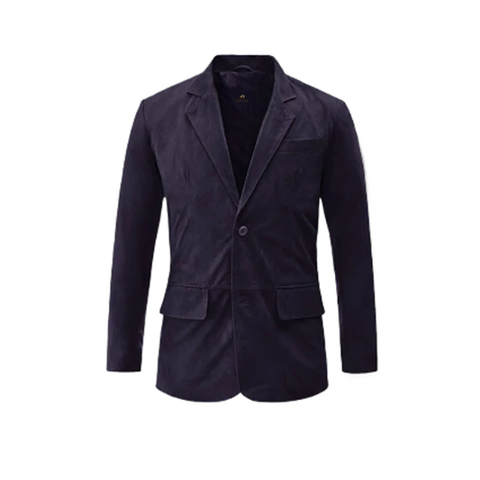 Men Dark Slate Purple Suede Leather Blazer