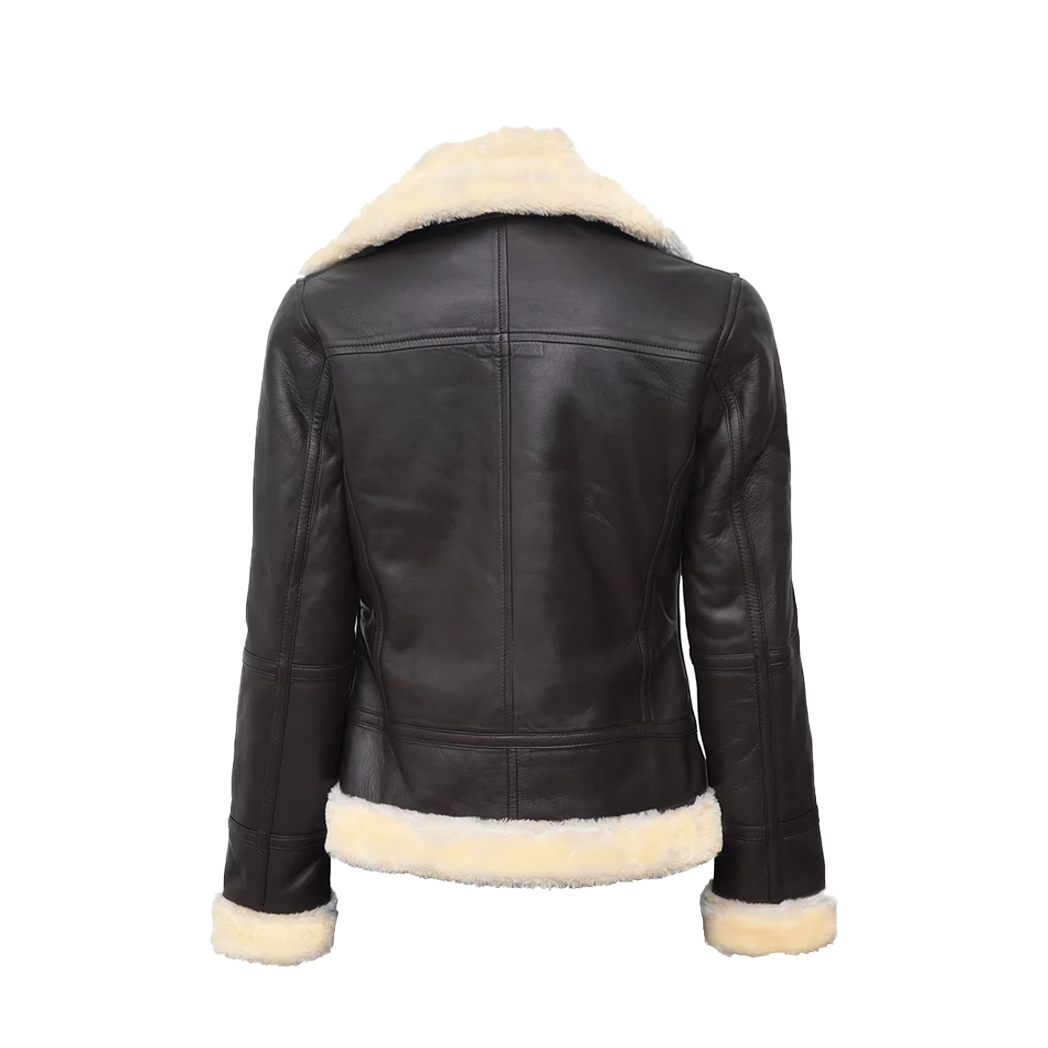 Women’s Dark Brown B3 Leather Bomber Shearling Jacket